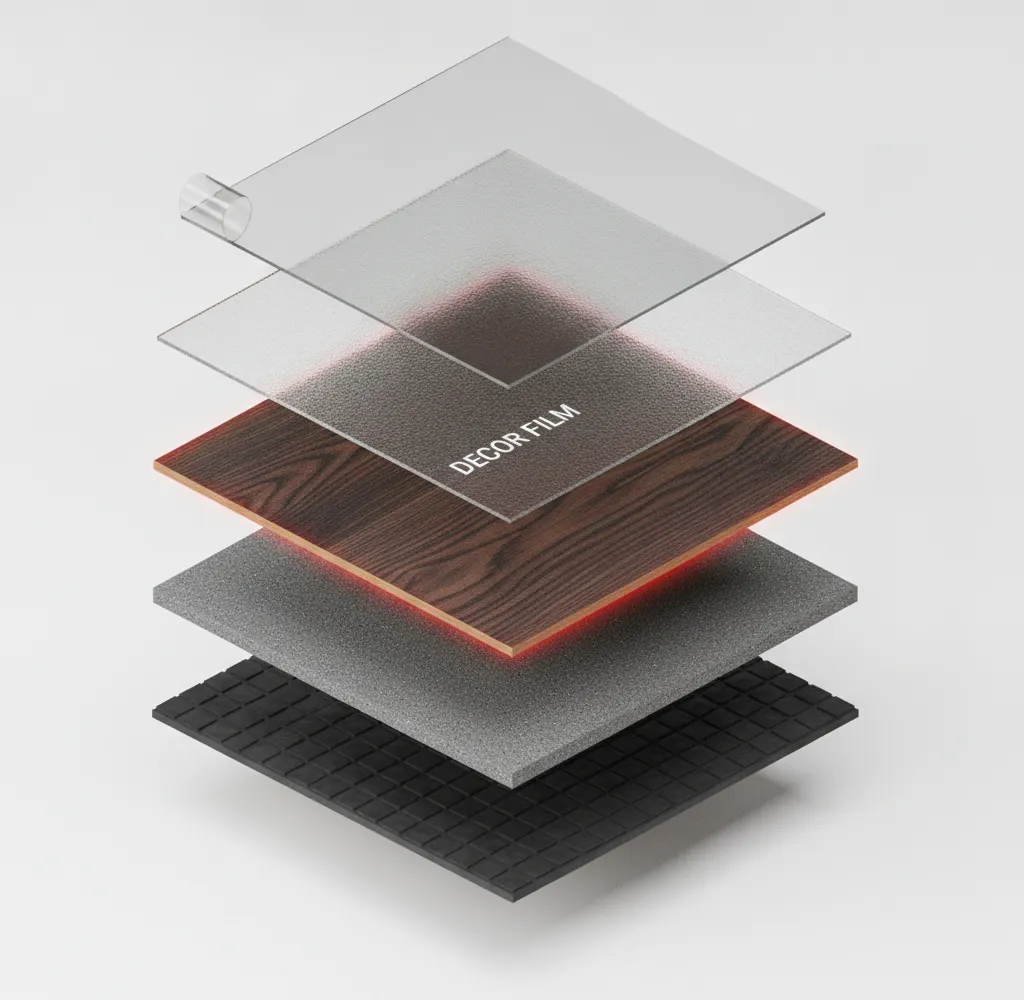 Exploded view of flooring layers
